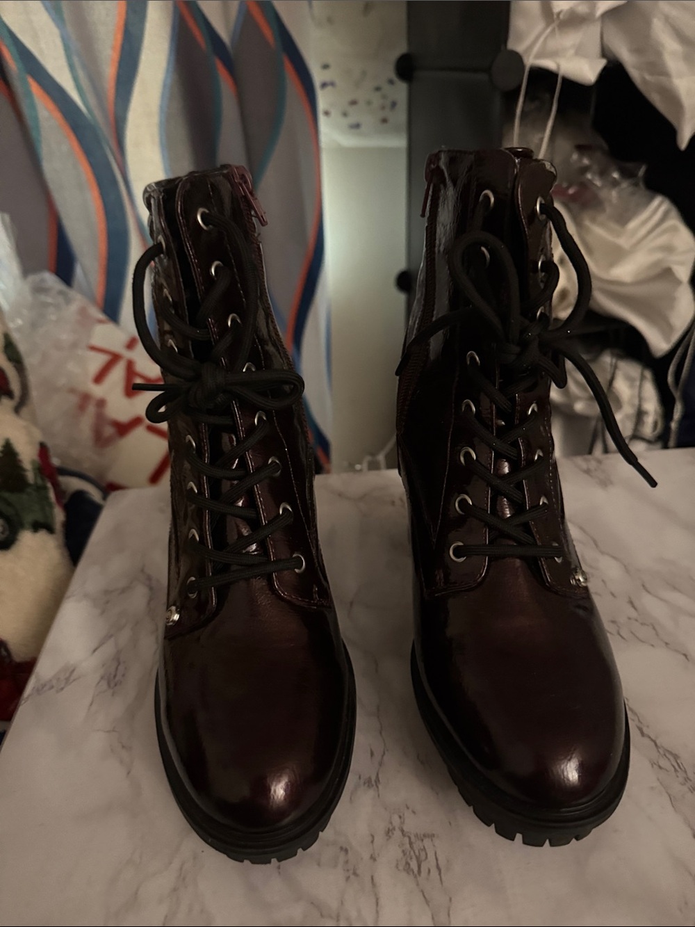 GBG Los Angeles Women's Lace-Up Boots in Dark Burgundy